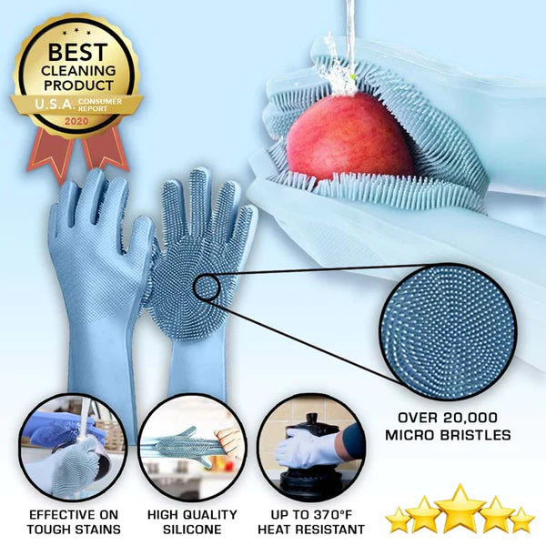 Silicone Rubber Dish Washing Gloves Eco-Friendly Scrubber Cleaning For Multipurpose Kitchen Bathroom